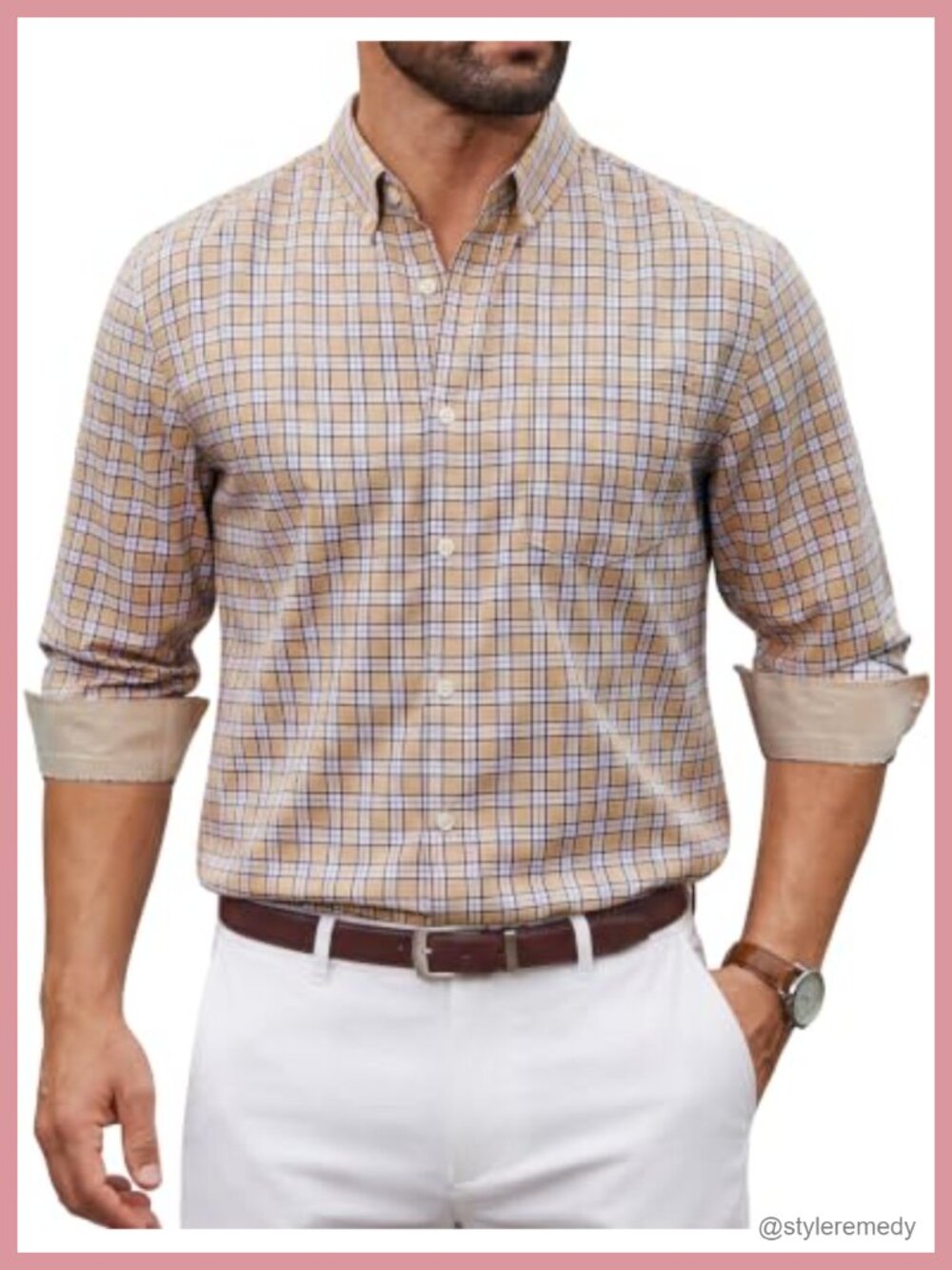 COOFANDY Men's Plaid Dress Shirt Long Sleeve Button Down Cotton Blend